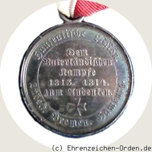 Gemeinsame Kriegsdenkmünze für die Hanseatische Legion 1815 Rückseite