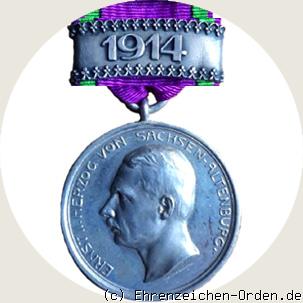 Silberne Verdienstmedaille des Sachsen-Ernestinischen Hausordens mit Bandspange 1914 Heimatverdienst