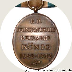 Jubiläumsmedaille 10. Infanterie-Regiment „König“ Rückseite