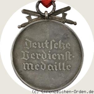 Deutsche Verdienstmedaille mit Schwertern in Silber in Frakturschrift Rückseite
