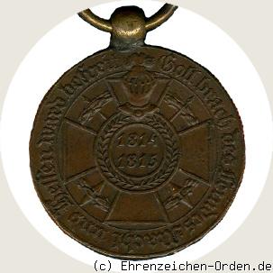 Kriegsdenkmünze 1814-1815 Kämpfer Rückseite