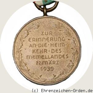 Medaille zur Erinnerung an die Heimkehr des Memellandes (Memelland-Medaille) Rückseite