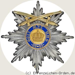 Königlicher Kronen-Orden Bruststern zur 1. Klasse mit Schwertern am Ring 1867-1918