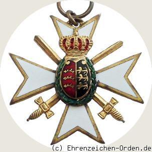 Württembergisches Kriegs-Erinnerungszeichen mit Schwertern voll emaillierte Rückseite